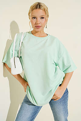 Basic Oversize T-shirt Su Yeşili - Kadın Giyim Modelleri