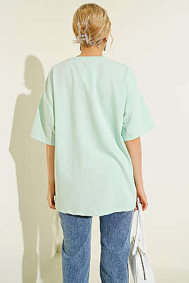 Basic Oversize T-shirt Su Yeşili - Kadın Giyim Modelleri