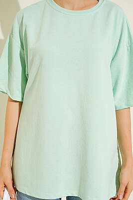 Basic Oversize T-shirt Su Yeşili - Kadın Giyim Modelleri