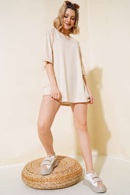 Basıc Oversize T-Shirt Bej - Kadın Giyim Modelleri