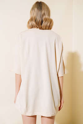 Basıc Oversize T-Shirt Bej - Kadın Giyim Modelleri