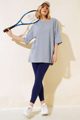 Basıc Oversize T-Shirt Kayrak Grisi - Kadın Giyim Modelleri