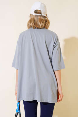 Basıc Oversize T-Shirt Kayrak Grisi - Kadın Giyim Modelleri