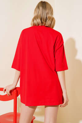 Basıc Oversize T-Shirt Kırmızı - Kadın Giyim Modelleri