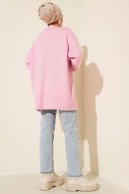 Basic Oversize Triko Tunik Pembe - Tunik
