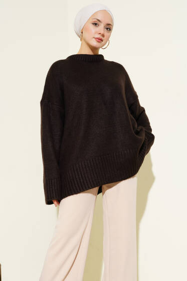 Basic Oversize Triko Tunik Acı Kahve - Tunik