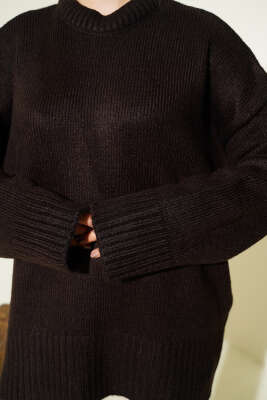 Basic Oversize Triko Tunik Acı Kahve - Tunik