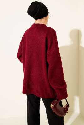 Basic Oversize Triko Tunik Açık Bordo - Tunik