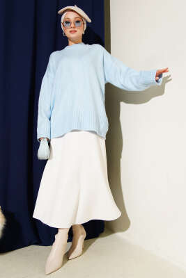 Basic Oversize Triko Tunik Bebe Mavi - Tunik