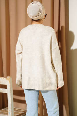 Basic Oversize Triko Tunik Bej - Tunik