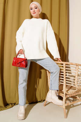 Basic Oversize Triko Tunik Ekru - Tunik