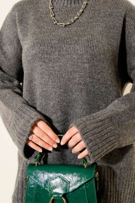 Basic Oversize Triko Tunik Füme - Tunik