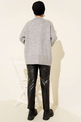 Basic Oversize Triko Tunik Gri - Tunik