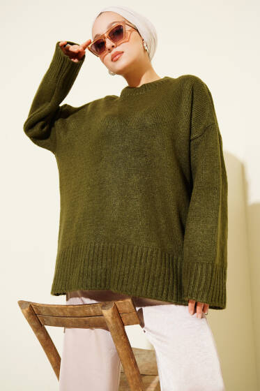 Basic Oversize Triko Tunik Haki - Tunik