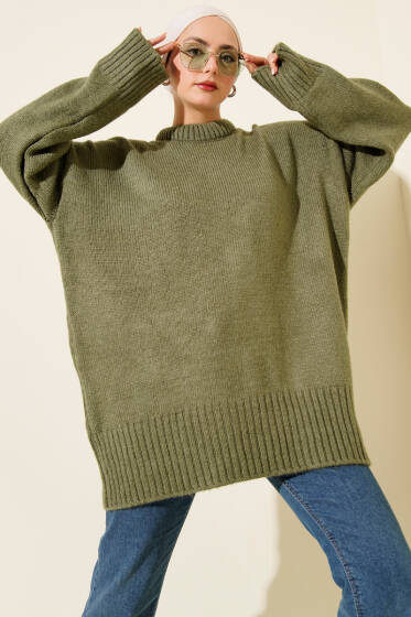 Basic Oversize Triko Tunik Haki - Tunik