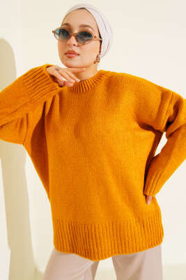 Basic Oversize Triko Tunik Hardal 