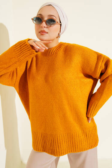 Basic Oversize Triko Tunik Hardal - Tunik