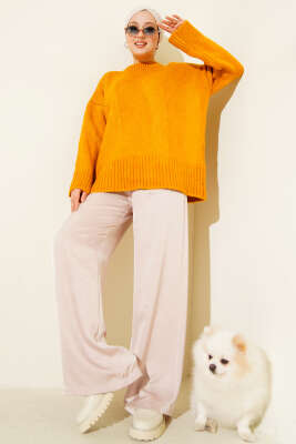 Basic Oversize Triko Tunik Hardal - Tunik