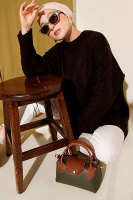 Basic Oversize Triko Tunik Kahve 