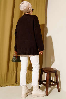Basic Oversize Triko Tunik Kahve - Tunik