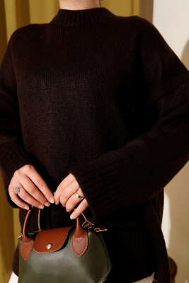 Basic Oversize Triko Tunik Kahve - Tunik