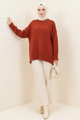 Basic Oversize Triko Tunik Kiremit - Triko Tunik