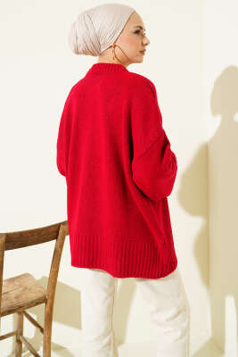 Basic Oversize Triko Tunik Kırmızı - Tunik