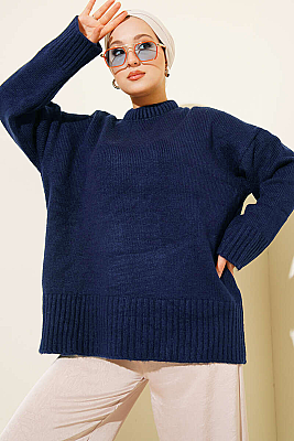 Basic Oversize Triko Tunik Lacivert 