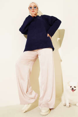 Basic Oversize Triko Tunik Lacivert - Tunik