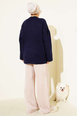 Basic Oversize Triko Tunik Lacivert - Tunik