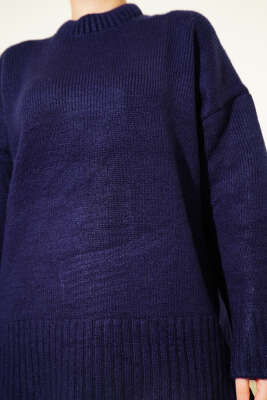 Basic Oversize Triko Tunik Lacivert - Tunik