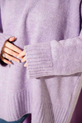 Basic Oversize Triko Tunik Lila - Tunik