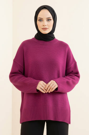 Basic Oversize Triko Tunik Menekşe - Triko Tunik