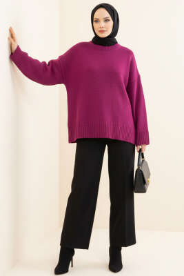 Basic Oversize Triko Tunik Menekşe - Triko Tunik