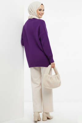 Basic Oversize Triko Tunik Mor - Tunik