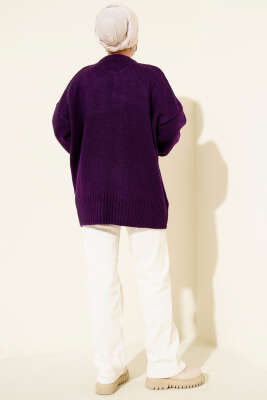 Basic Oversize Triko Tunik Mor - Tunik