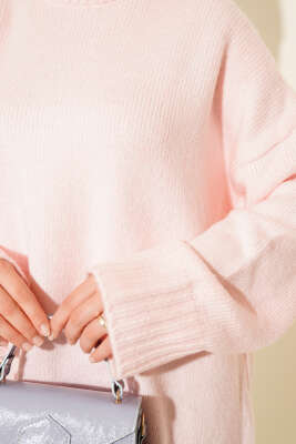 Basic Oversize Triko Tunik Pudra - Tunik