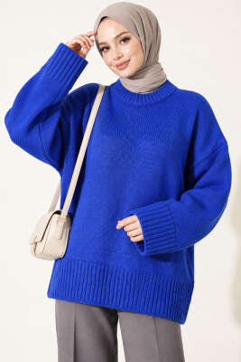 Basic Oversize Triko Tunik Saks - Tunik