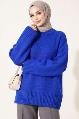 Basic Oversize Triko Tunik Saks - Tunik