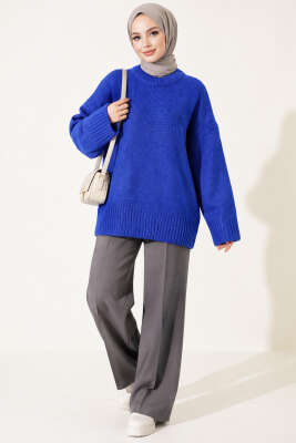 Basic Oversize Triko Tunik Saks - Tunik