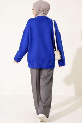 Basic Oversize Triko Tunik Saks - Tunik