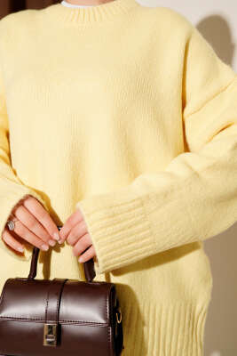 Basic Oversize Triko Tunik Sarı - Tunik