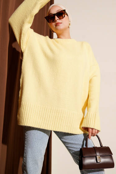 Basic Oversize Triko Tunik Sarı - Tunik