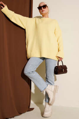 Basic Oversize Triko Tunik Sarı - Tunik