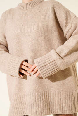 Basic Oversize Triko Tunik Taş - Tunik