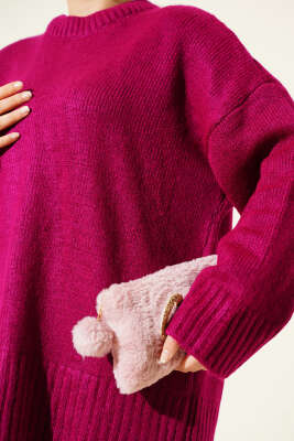 Basic Oversize Triko Tunik Vişne - Tunik