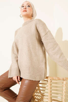 Basic Oversize Triko Tunik Vizon 