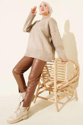 Basic Oversize Triko Tunik Vizon - Tunik