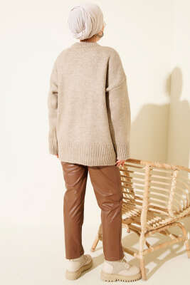 Basic Oversize Triko Tunik Vizon - Tunik