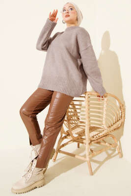 Basic Oversize Triko Tunik Vizon - Tunik